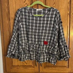 Moonlight Black and White Plaid Ruffle Blouse
